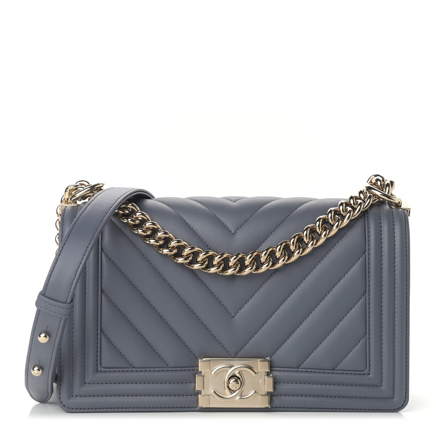 Chanel Calfskin Chevron Quilted Medium Boy Flap Dark Grey 1 of 11