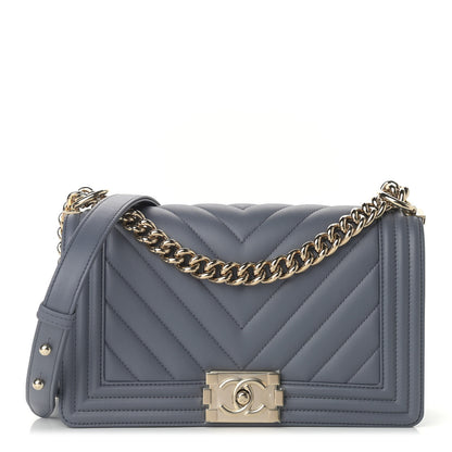Chanel Calfskin Chevron Quilted Medium Boy Flap Dark Grey 1 of 11