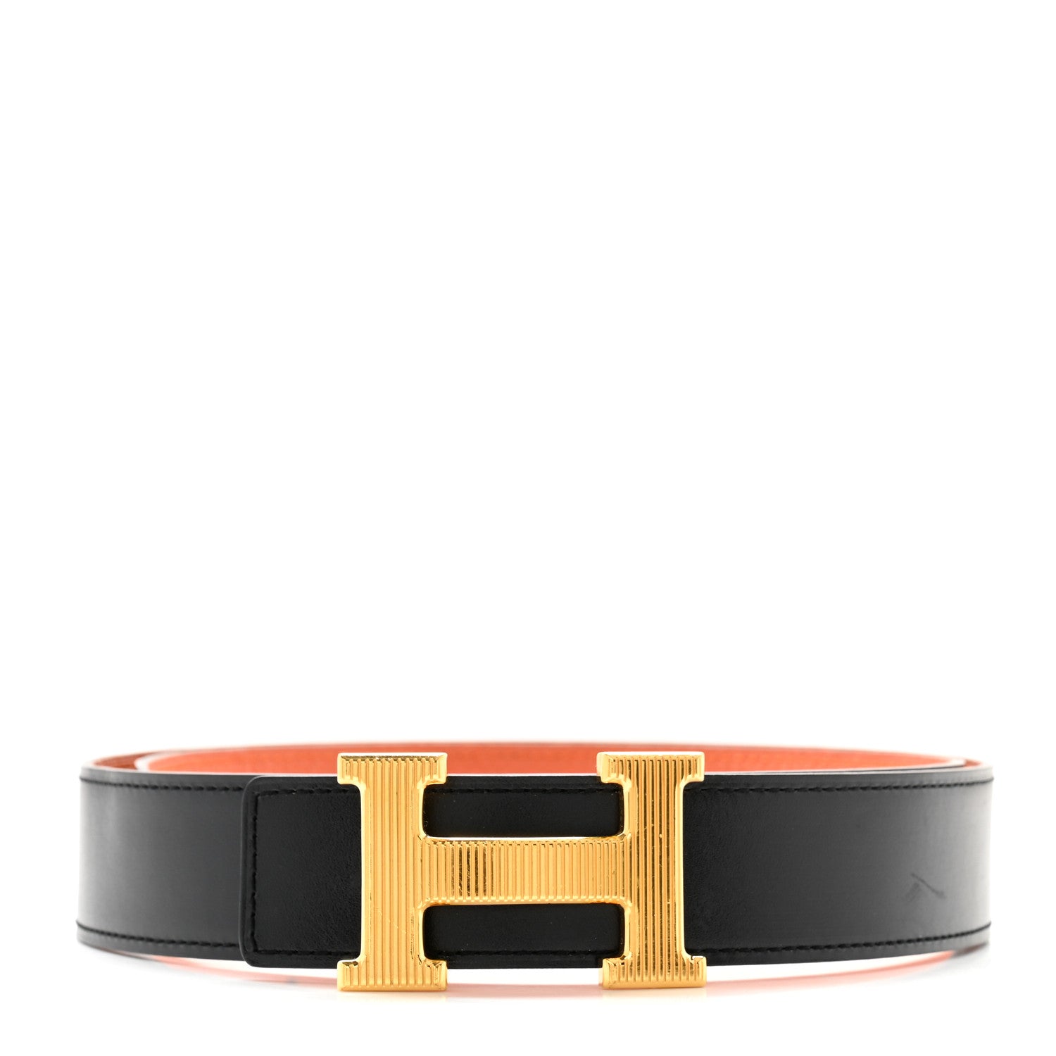 Hermes Box Togo 32mm Striee H Belt 85 34 Black Orange 1 of 7