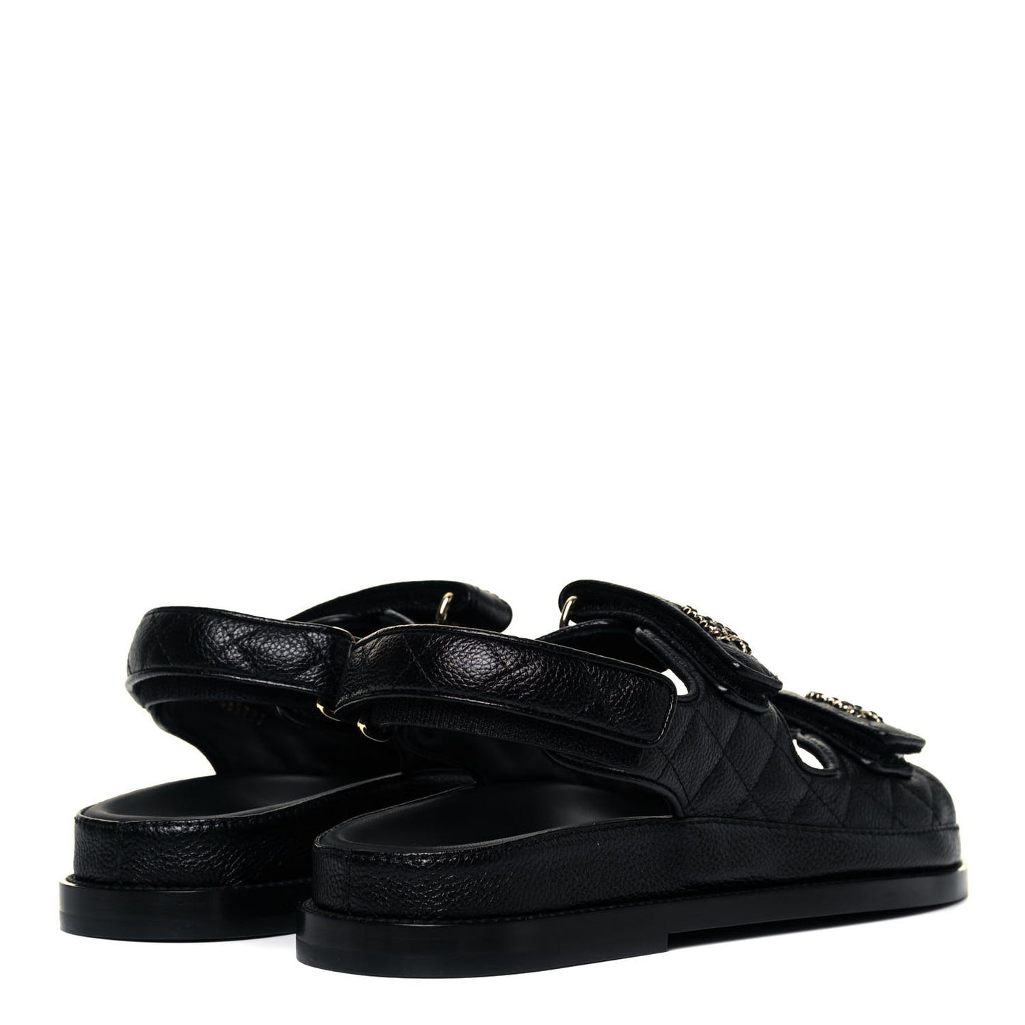 Grained Calfskin Velcro Dad Sandals 37 Black