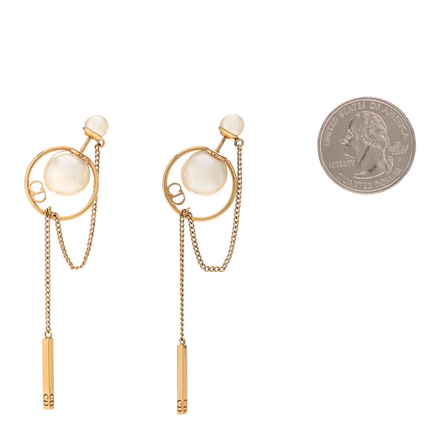 Christian Dior Pearl Tribales Dangle Chain Earrings Gold 2 of 4