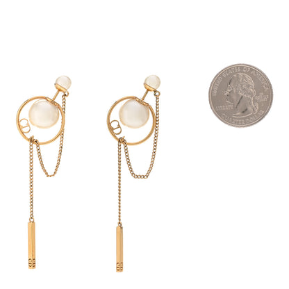 Christian Dior Pearl Tribales Dangle Chain Earrings Gold 2 of 4