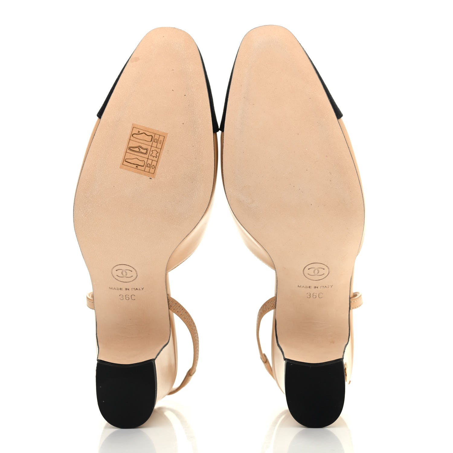 Chanel Lambskin Grosgrain Cap Toe CC Slingback Pumps 36 Beige Black 4 of 4