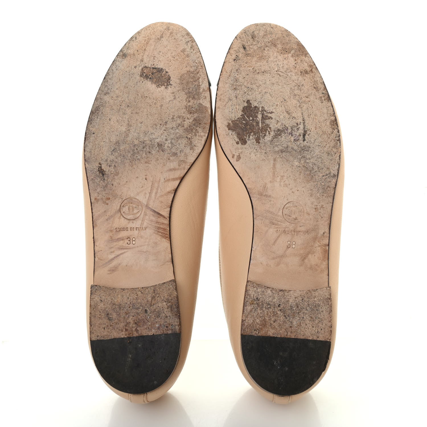 Chanel Lambskin Cap Toe CC Ballerina Flats 38 Beige Black 4 of 4