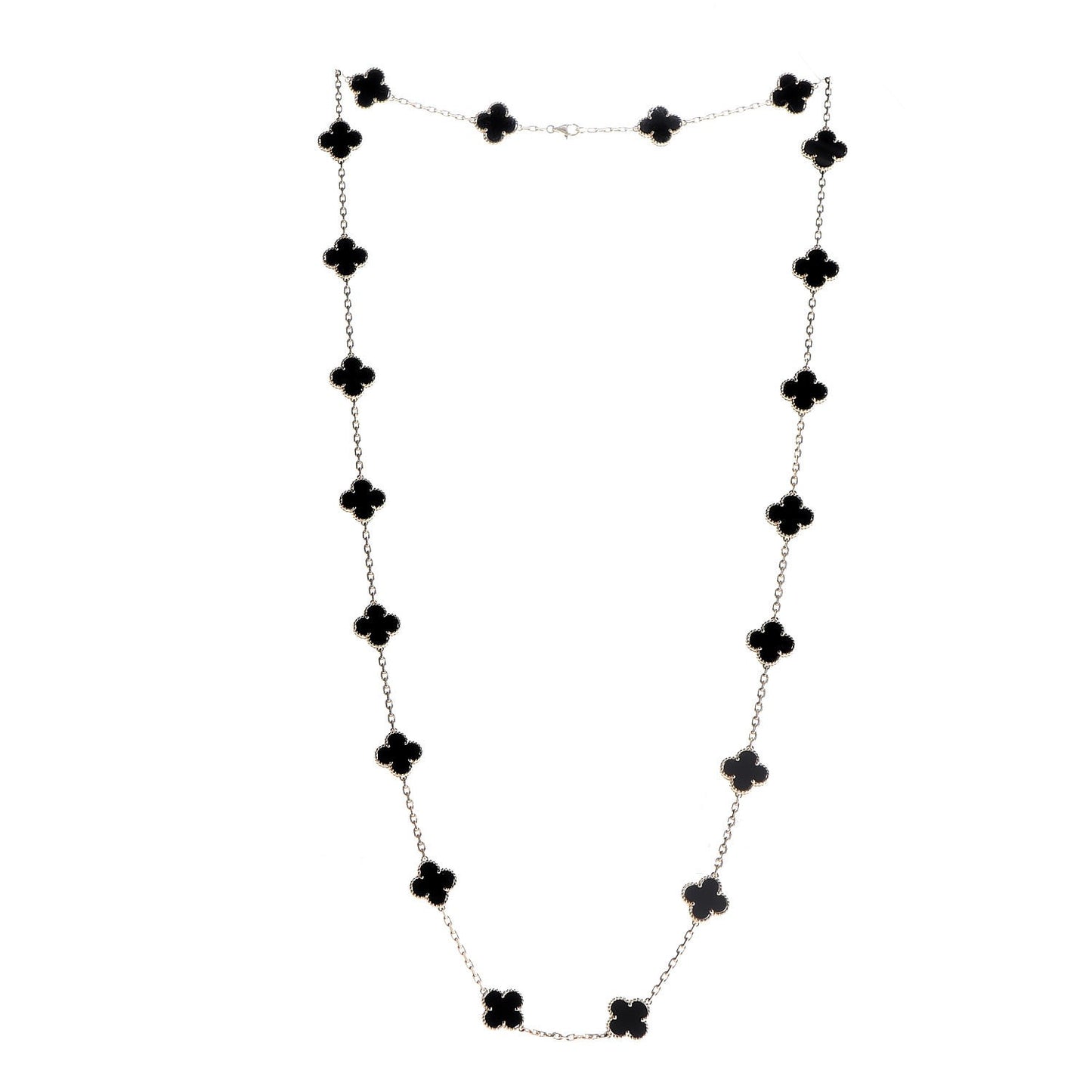 18K Yellow Gold Black Onyx 20 Motifs Vintage Alhambra Necklace