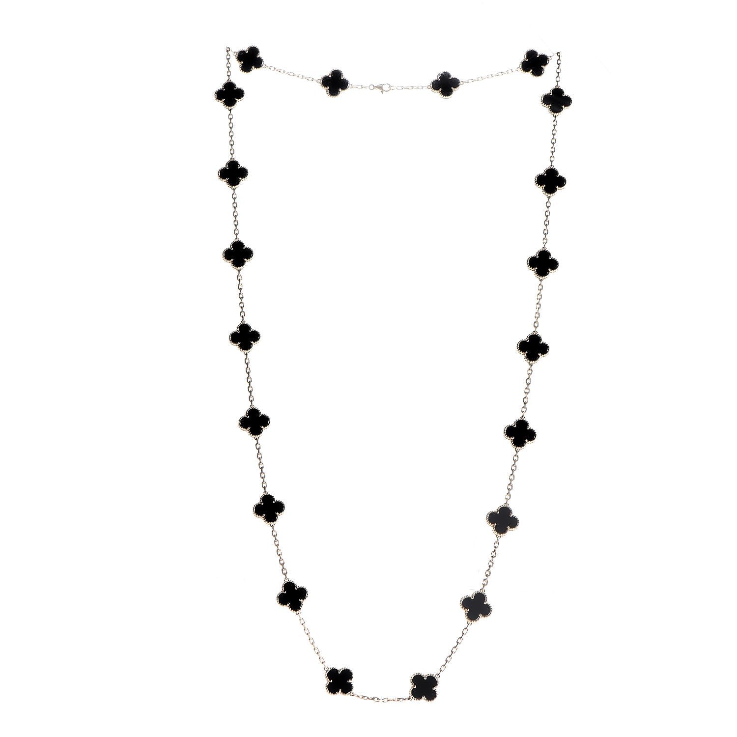 Van Cleef & Arpels 18K Yellow Gold Black Onyx 20 Motifs Vintage Alhambra Necklace 3 of 5