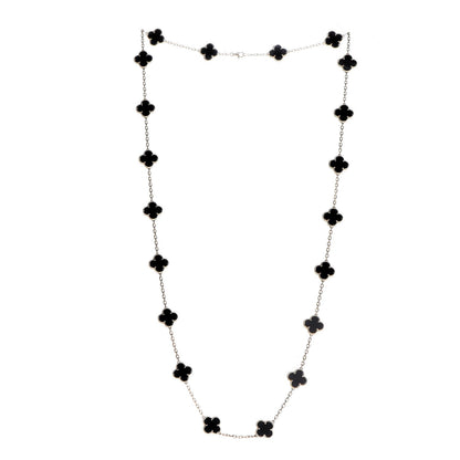 Van Cleef & Arpels 18K Yellow Gold Black Onyx 20 Motifs Vintage Alhambra Necklace 3 of 5
