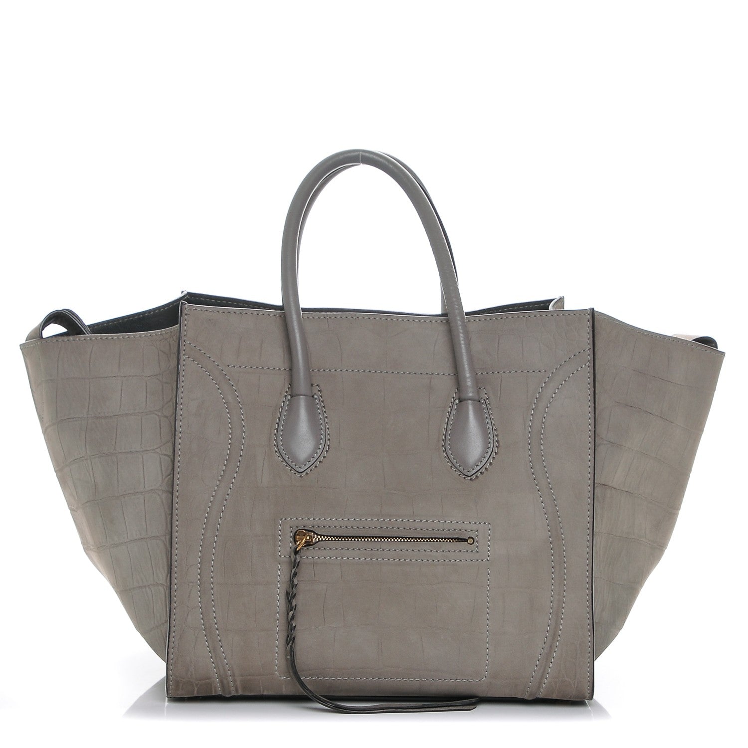Celine Crocodile Embossed Nubuck Medium Phantom Luggage Grey 1 of 6