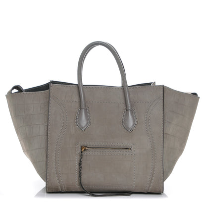 Celine Crocodile Embossed Nubuck Medium Phantom Luggage Grey 1 of 6