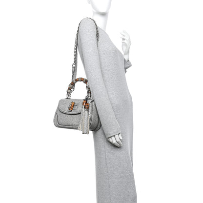 Gucci Calfskin Medium New Bamboo Top Handle Bag Grey White 2 of 10