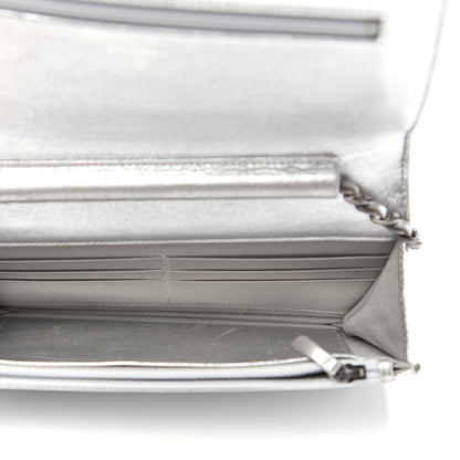 Chanel Metallic Galuchat Stingray Lambskin Boy Wallet On Chain WOC Silver 5 of 14