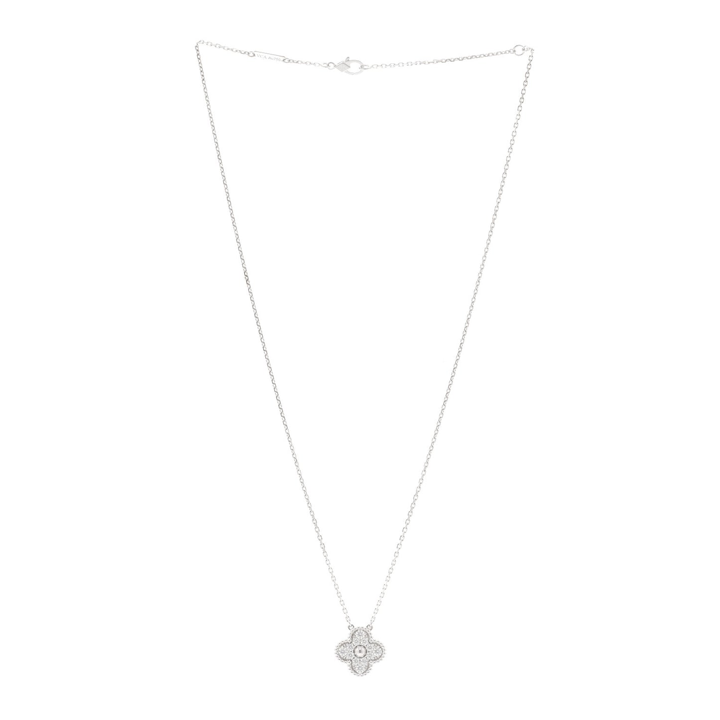 18K White Gold Diamond Vintage Alhambra Pendant Necklace