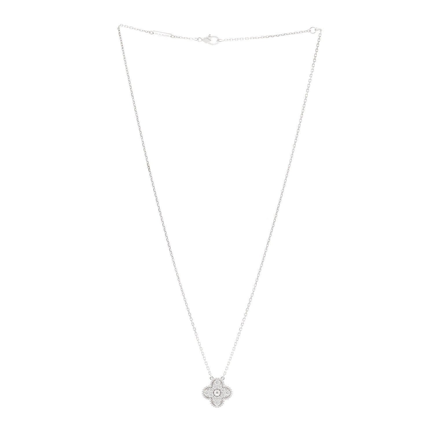 Van Cleef & Arpels 18K White Gold Diamond Vintage Alhambra Pendant Necklace 3 of 5