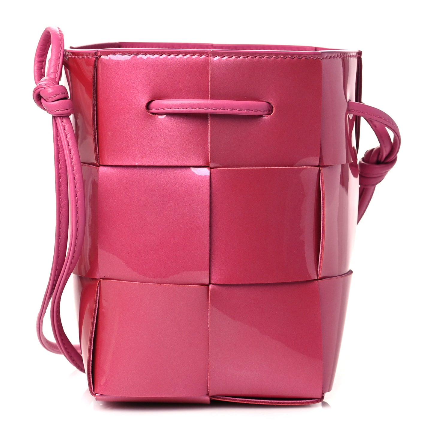Patent Maxi Intrecciato Mini Cassette Bucket Bag Pink