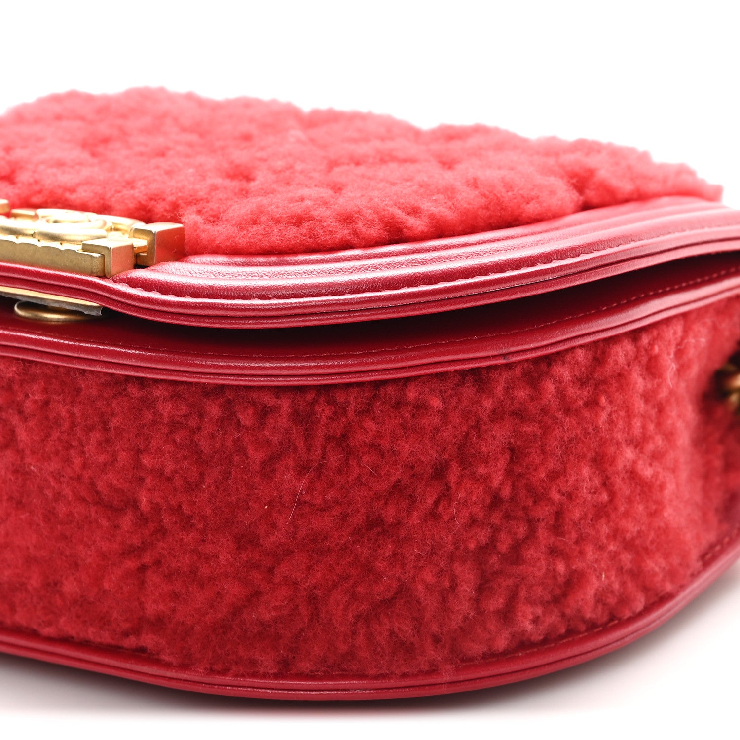 Chanel Calfskin Shearling Quilted Small Boy Messenger Bag Red 10 of 11