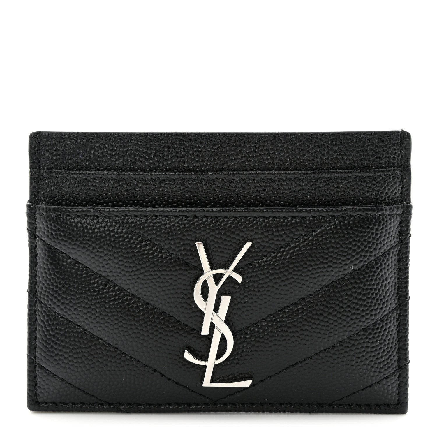 Saint Laurent Grain De Poudre Matelasse Chevron Monogram Credit Card Case Black 1 of 8
