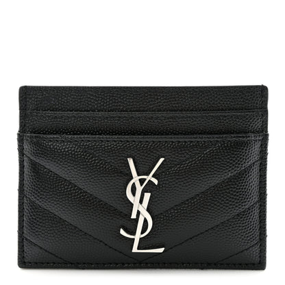 Saint Laurent Grain De Poudre Matelasse Chevron Monogram Credit Card Case Black 1 of 8