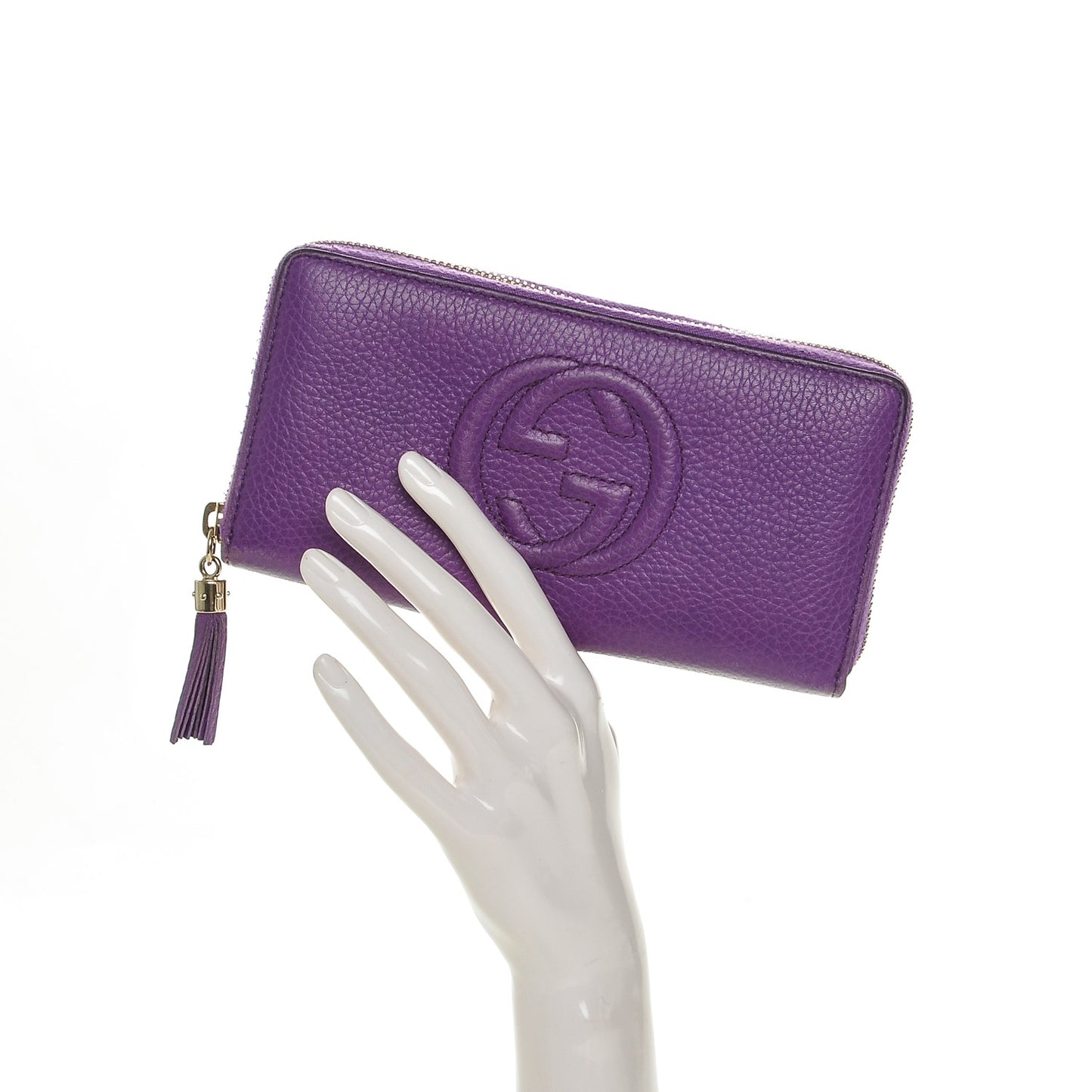 Pebbled Calfskin Soho Zip Around Wallet Shine Purple