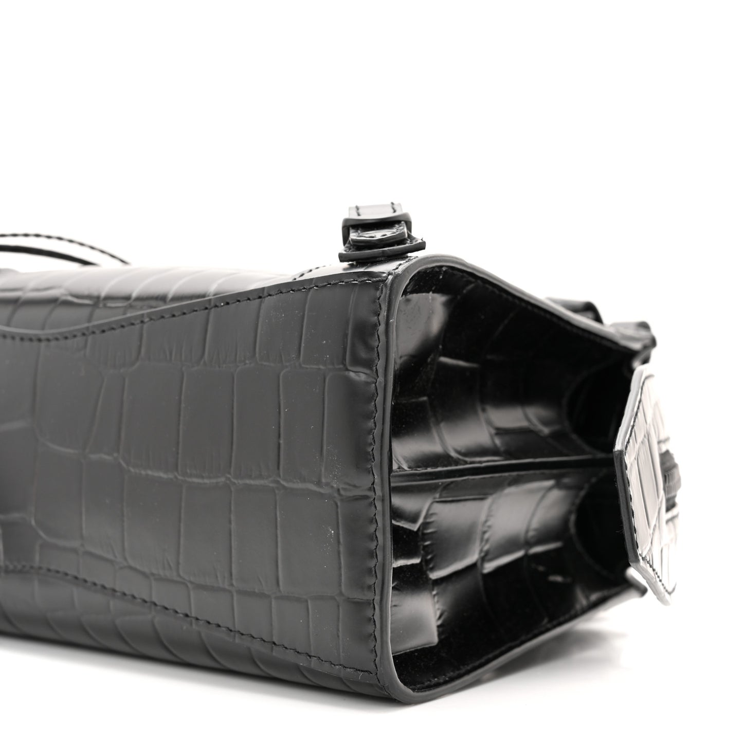 Semi Shiny Calfskin Crocodile Embossed Neo Classic Black Hardware Mini City Black