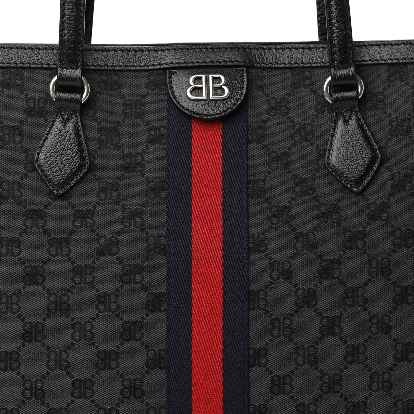 X BALENCIAGA BB Monogram Web Medium Ophidia Shopping Tote Black