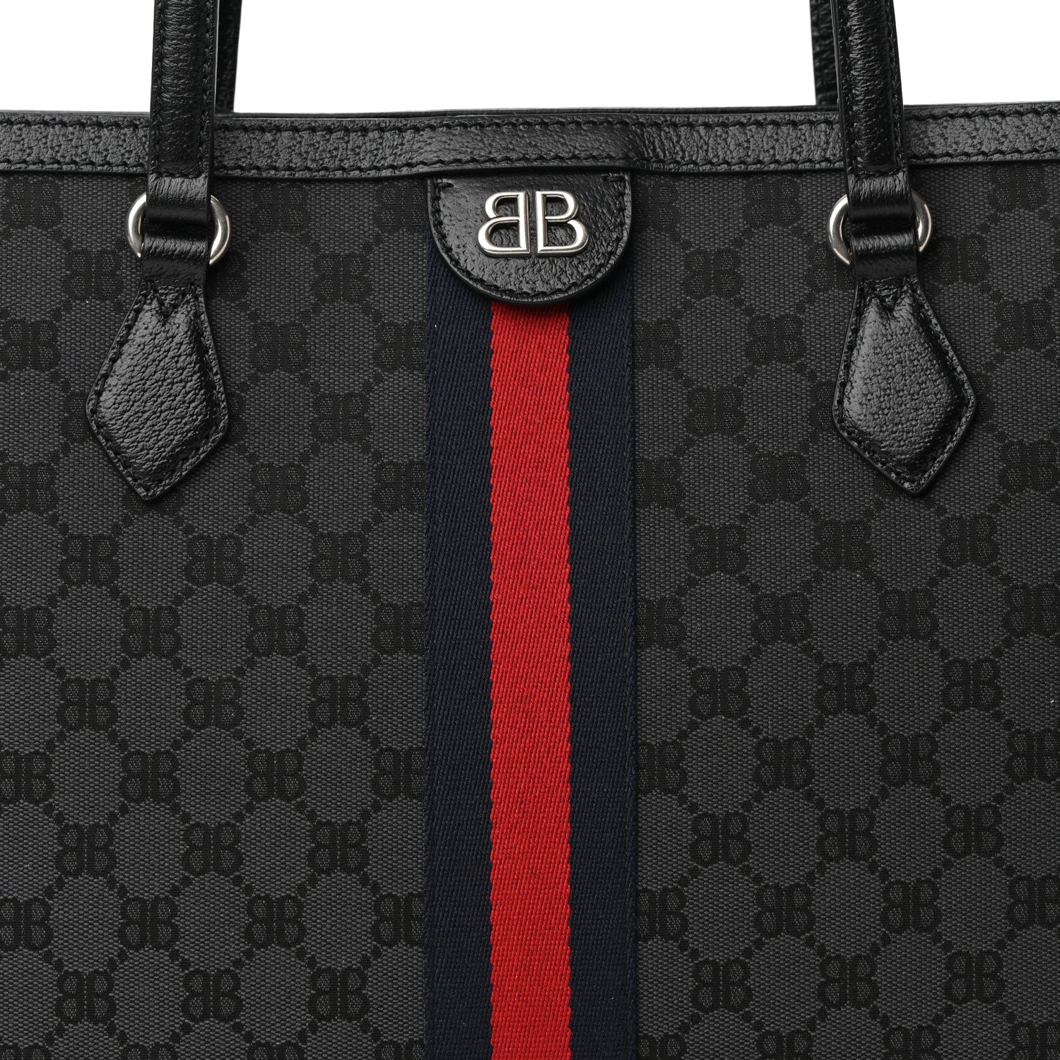 Gucci X BALENCIAGA BB Monogram Web Medium Ophidia Shopping Tote Black 8 of 10