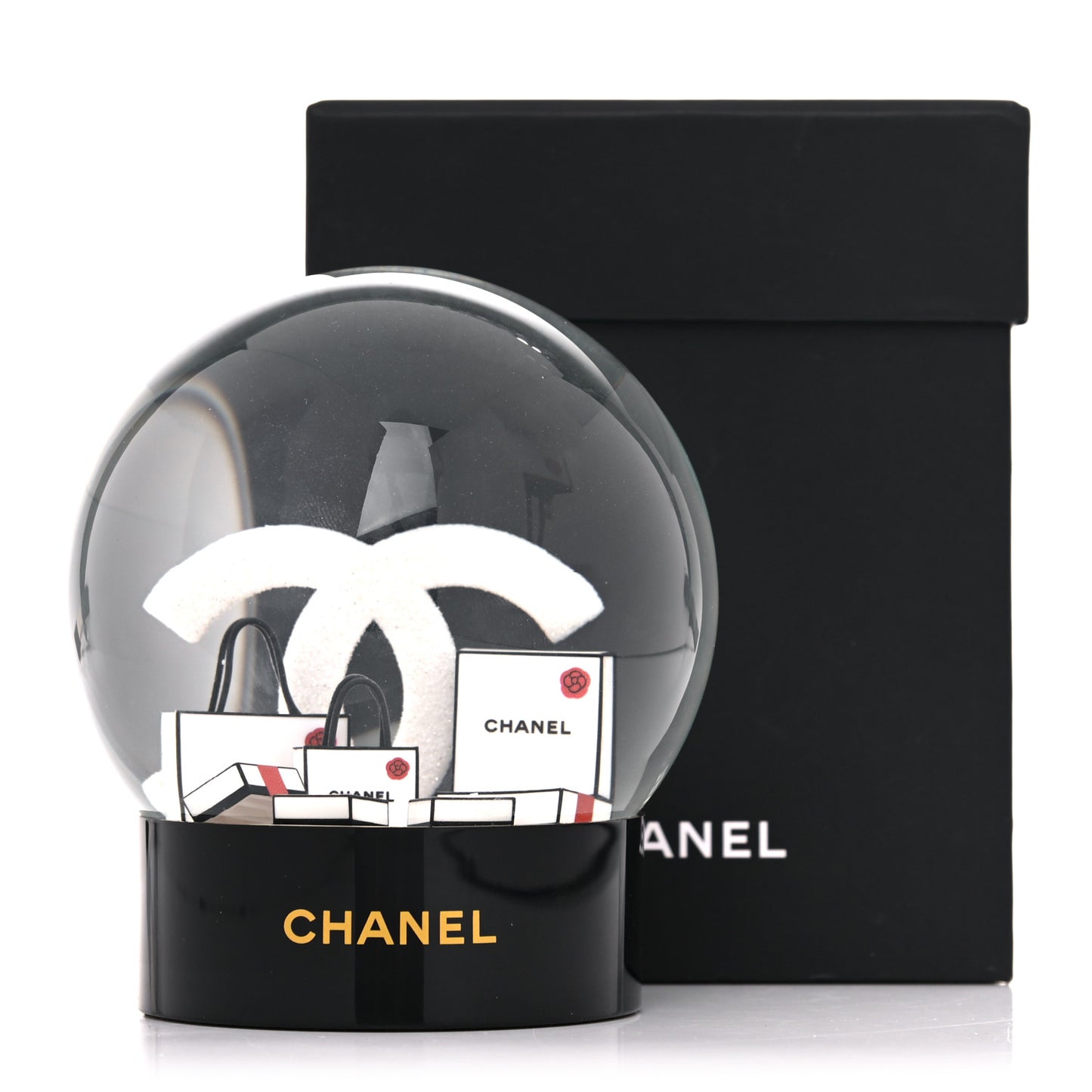 Glass CC Shopping Bag Snow Globe