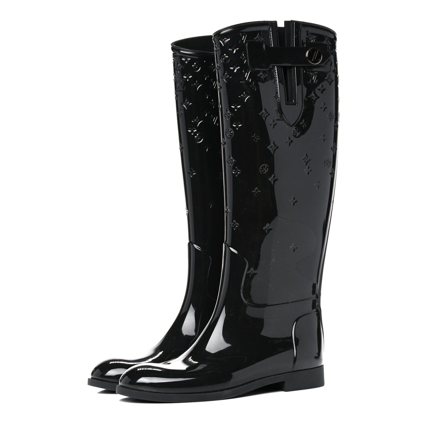 Rubber Embossed Monogram Drops High Rain Boots 37 Black