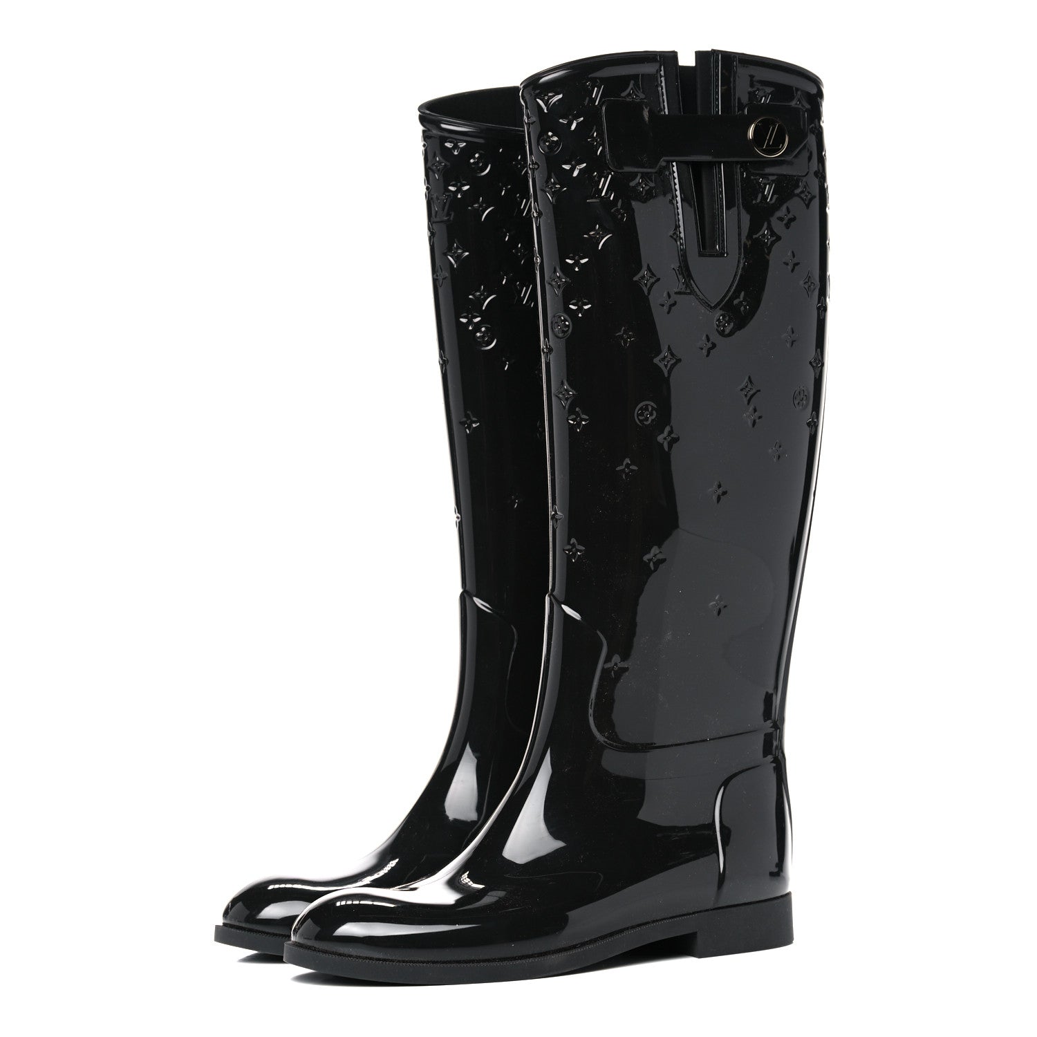 Louis Vuitton Rubber Embossed Monogram Drops High Rain Boots 37 Black 3 of 13