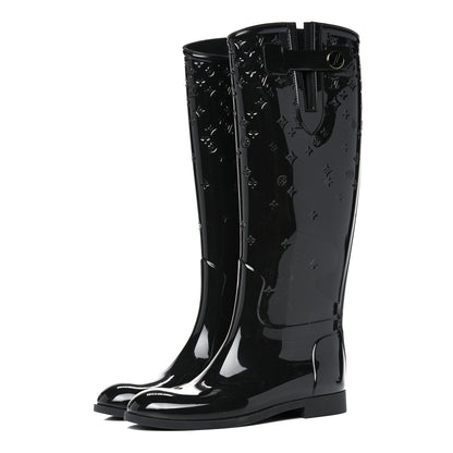 Louis Vuitton Rubber Embossed Monogram Drops High Rain Boots 37 Black 3 of 13