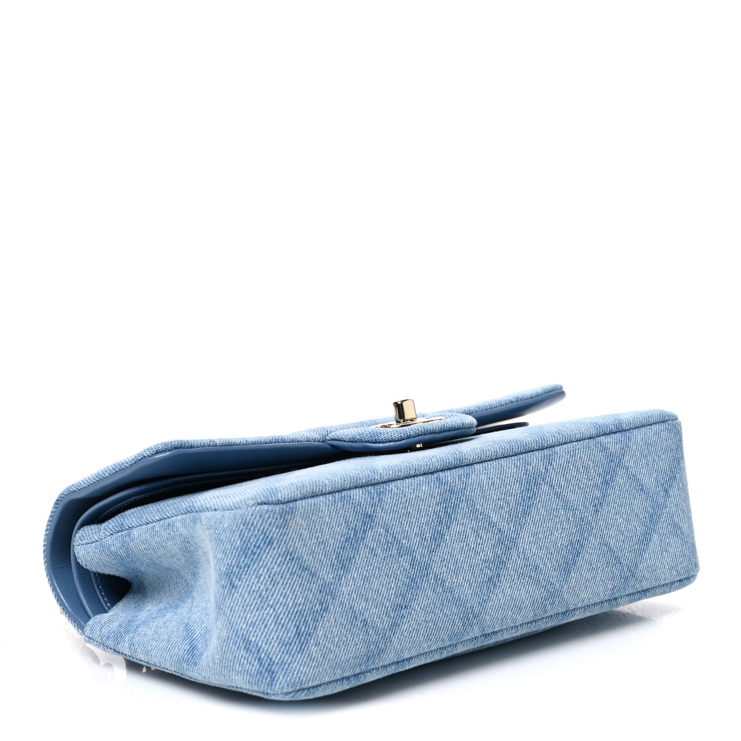 Printed Denim Quilted Small Double Flap Light Blue