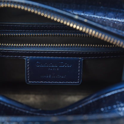 Christian Dior Metallic Patent Micro-Cannage Medium Lady Dior Blue 6 of 17