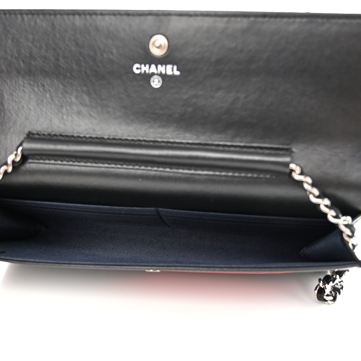 Chanel Lambskin Airlines Wallet On Chain WOC Blue Black Red 6 of 13