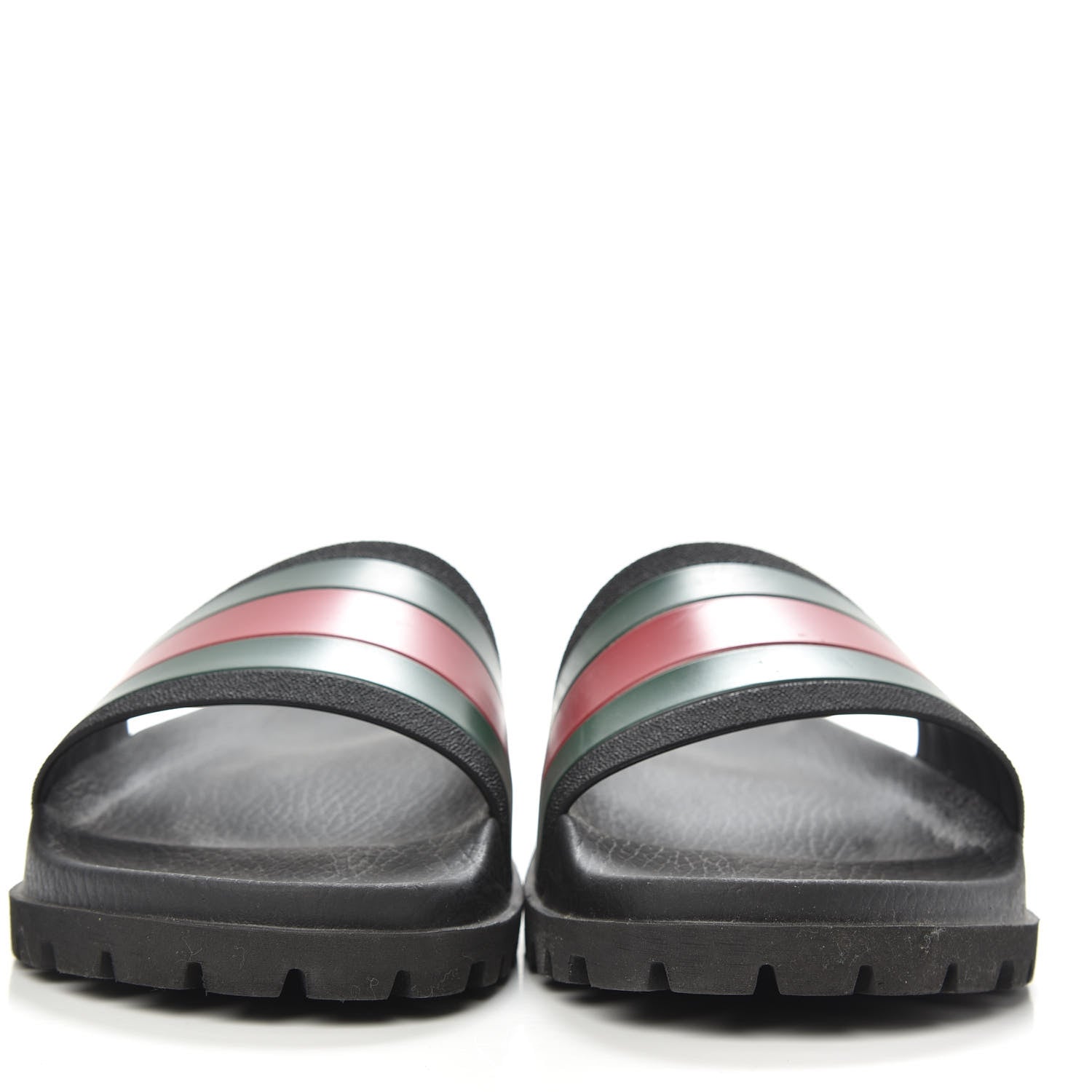Gucci Rubber Web Mens Lug Sole Slide Sandals 12 Black Green Red 2 of 10
