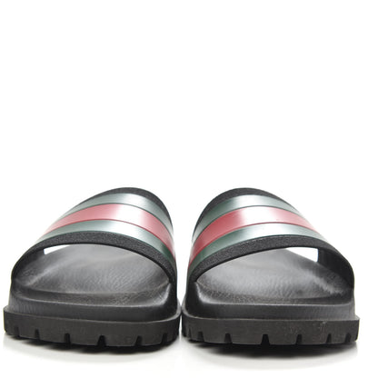 Gucci Rubber Web Mens Lug Sole Slide Sandals 12 Black Green Red 2 of 10