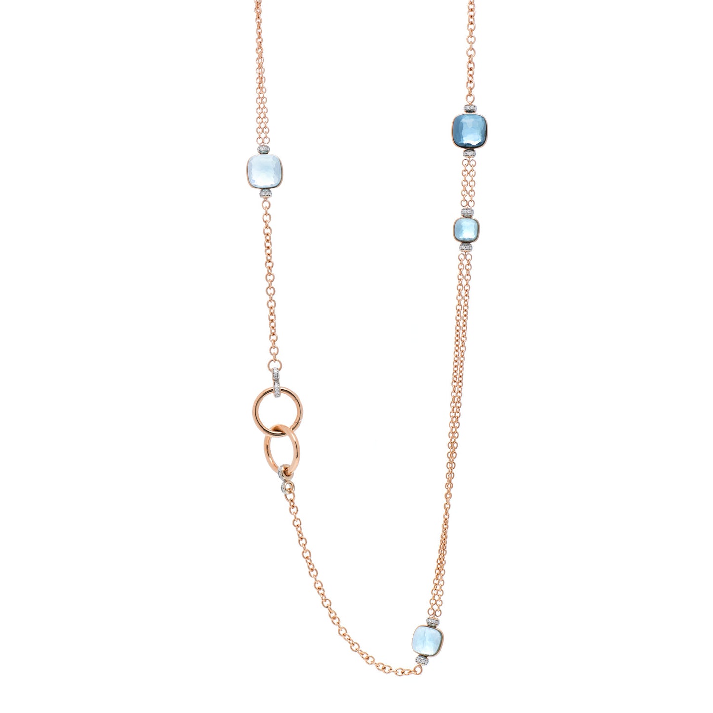 18K Rose Gold Diamond Blue Topaz Nudo Sautoir Necklace