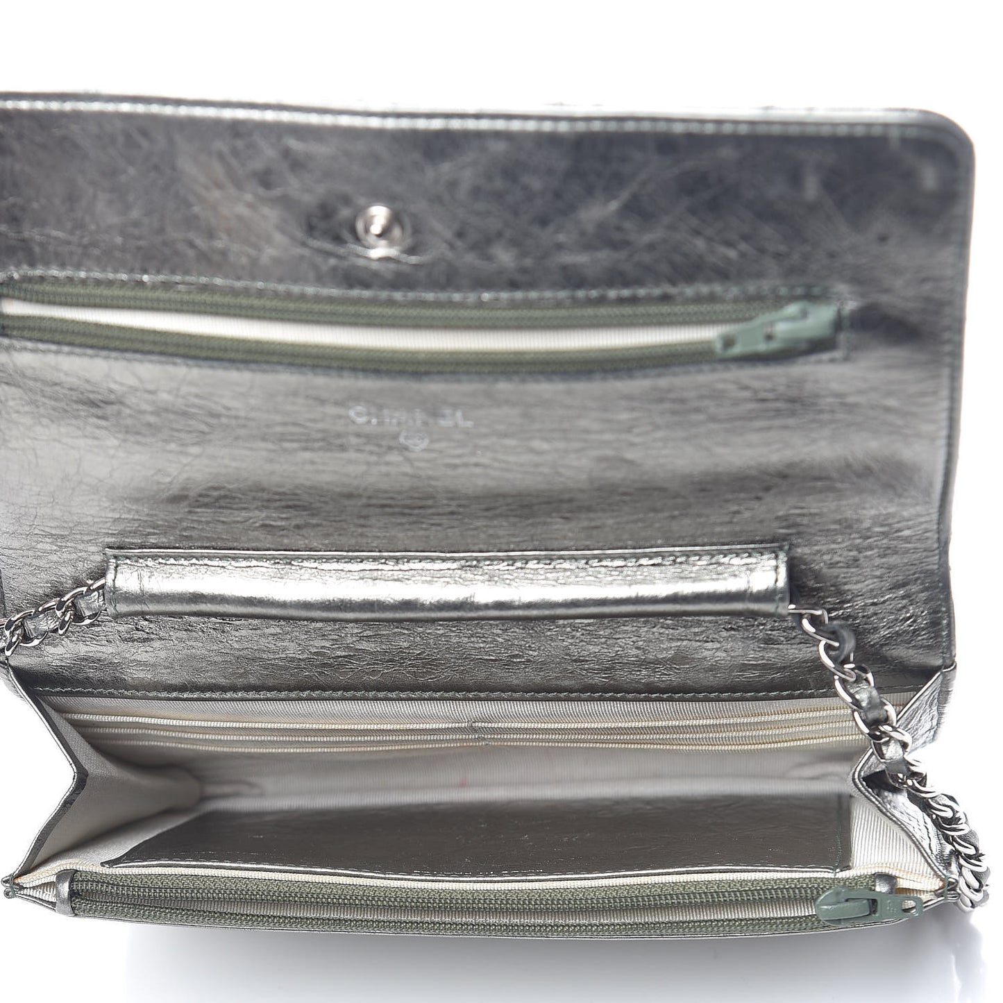 Metallic Aged Calfskin Quilted Reissue Wallet On Chain WOC Green