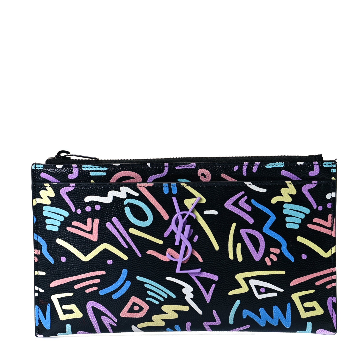 Saint Laurent Grain De Poudre Classic Monogram Multicolor Graphic Print Bill Pouch Black 1 of 7