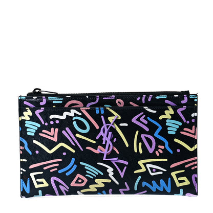 Saint Laurent Grain De Poudre Classic Monogram Multicolor Graphic Print Bill Pouch Black 1 of 7