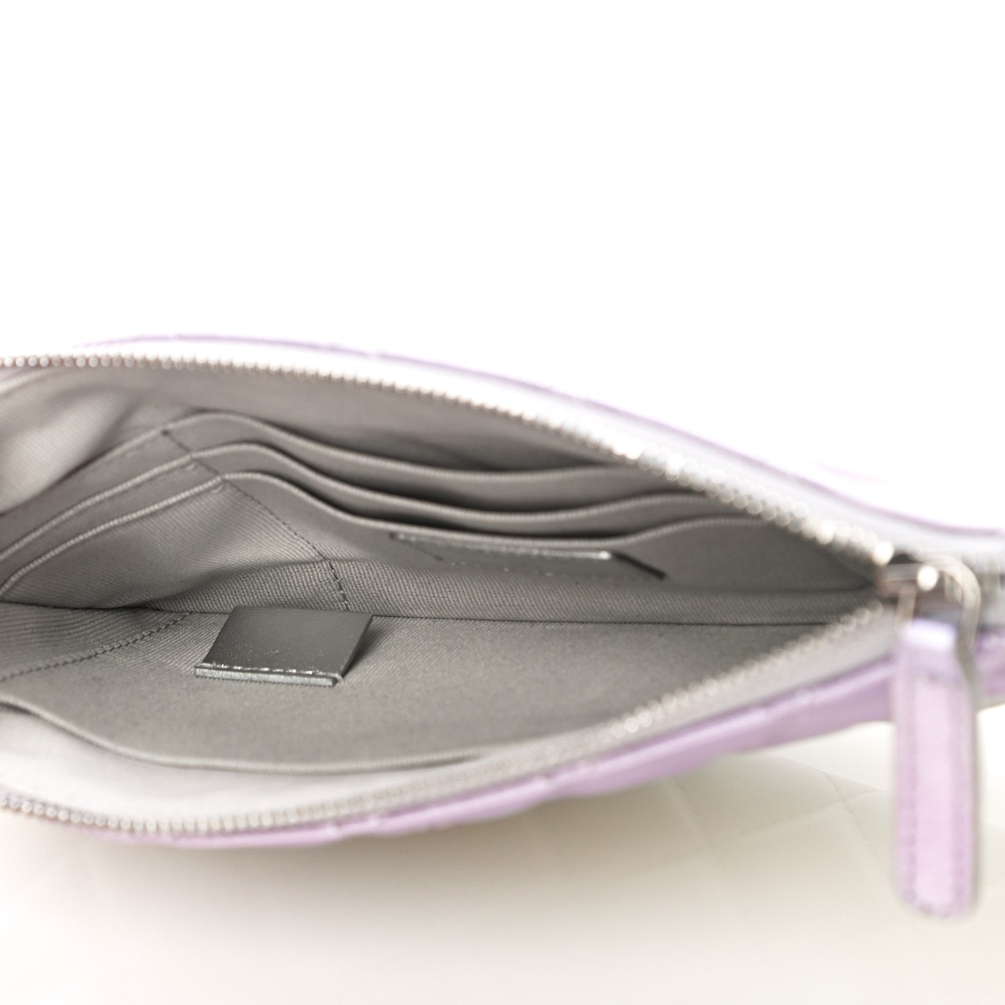 Gradient Metallic Calfskin Quilted Cosmetic Case Silver Blue Yellow Purple