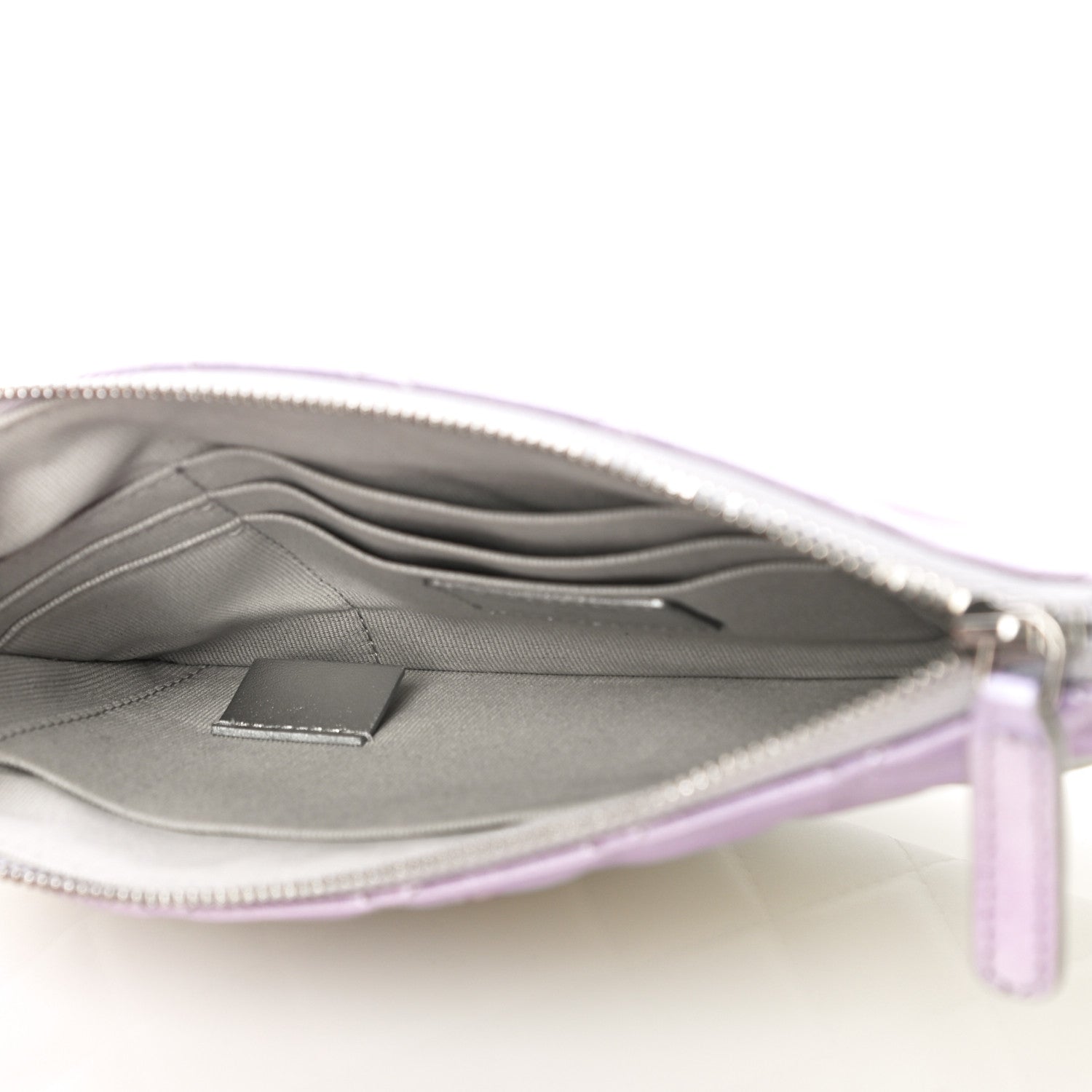 Chanel Gradient Metallic Calfskin Quilted Cosmetic Case Silver Blue Yellow Purple 5 of 11
