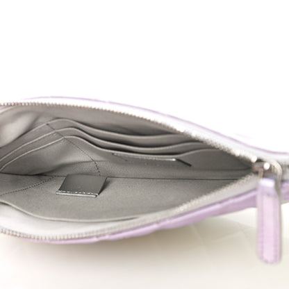 Chanel Gradient Metallic Calfskin Quilted Cosmetic Case Silver Blue Yellow Purple 5 of 11