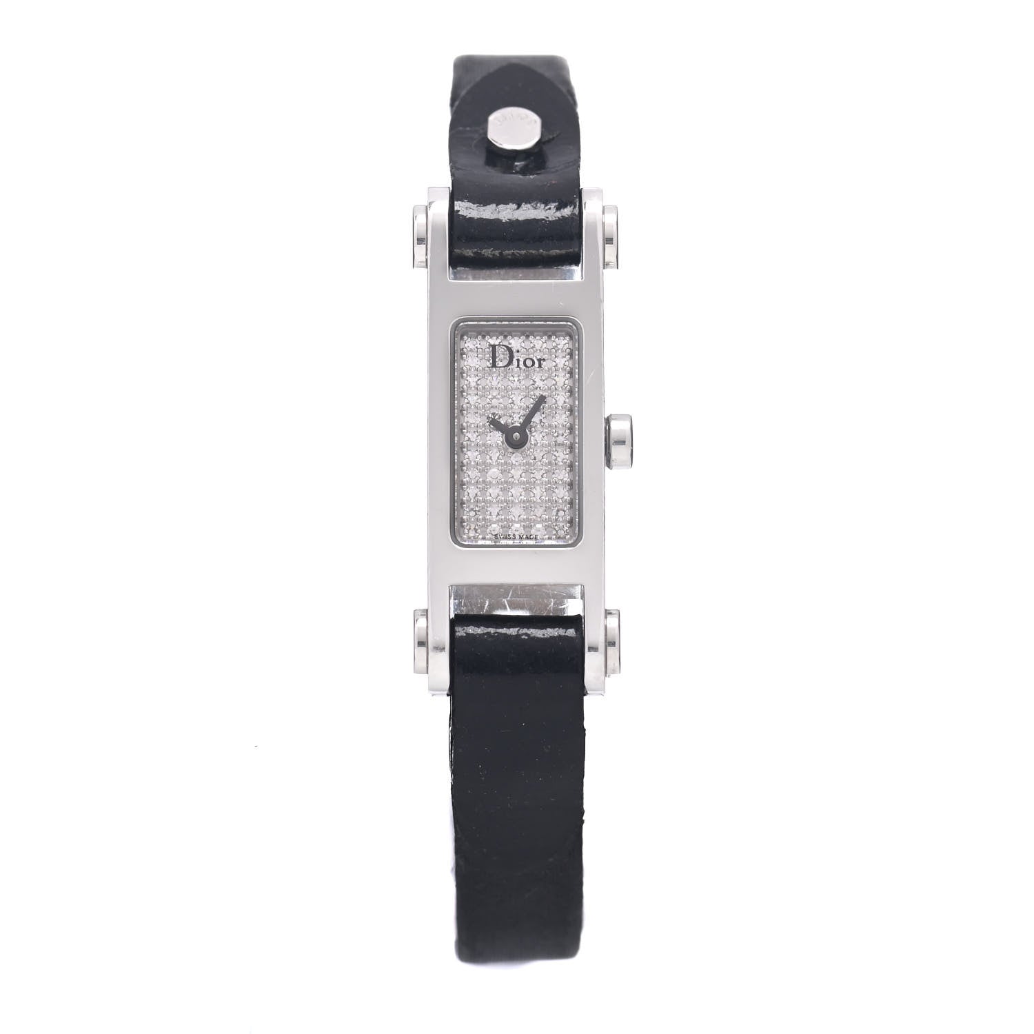 Christian Dior Stainless Steel Calfskin Diamond 12mm Dior66 Quartz Watch Black 1 of 5