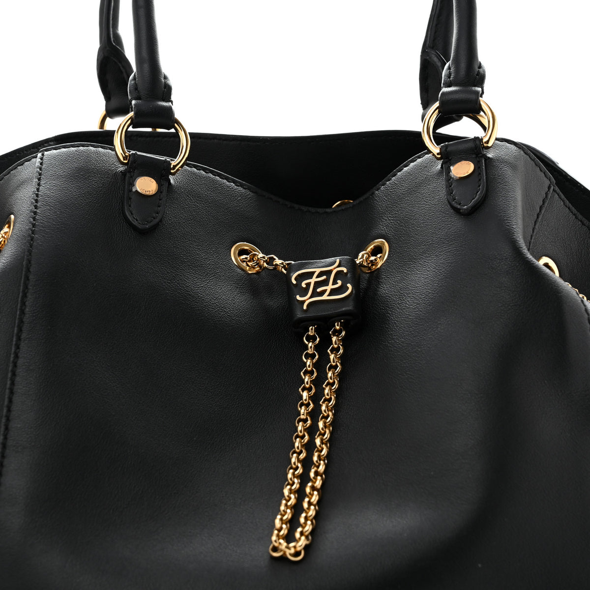 Fendi Vitello Grace King Karligraphy Chain Bucket Bag  Black Bisquit 8 of 15