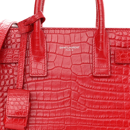 Saint Laurent Calfskin Crocodile Embossed Nano Sac De Jour Red 8 of 12