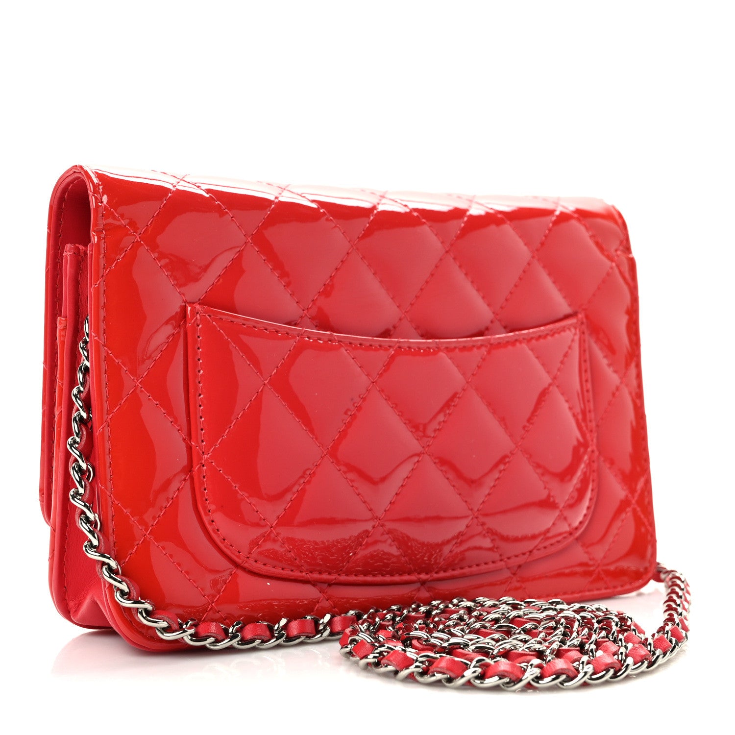 Chanel Patent Quilted Wallet On Chain WOC Coral 3 of 13
