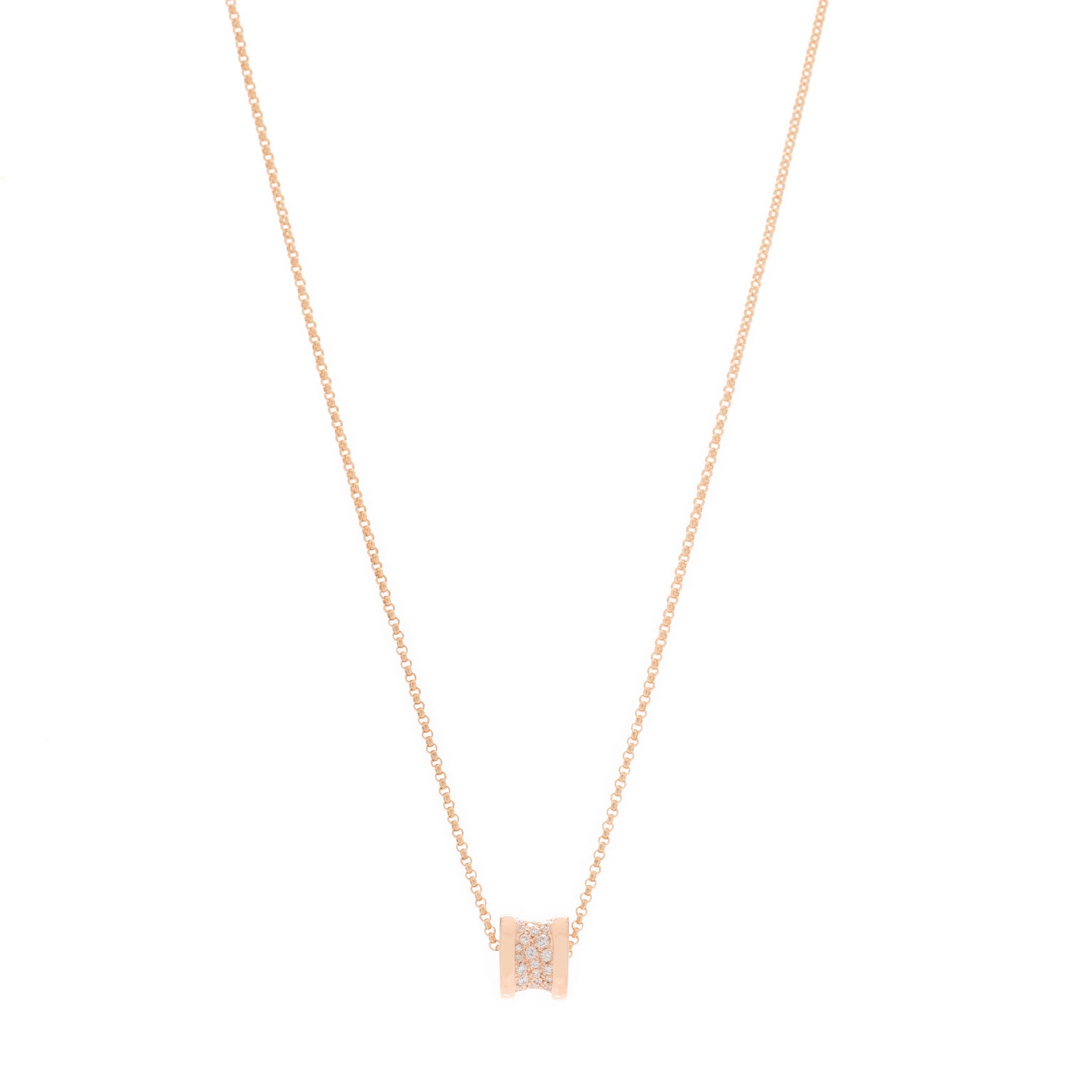 Bulgari 18K Rose Gold Diamond Small B.Zero1 Pave Pendant Necklace 1 of 3