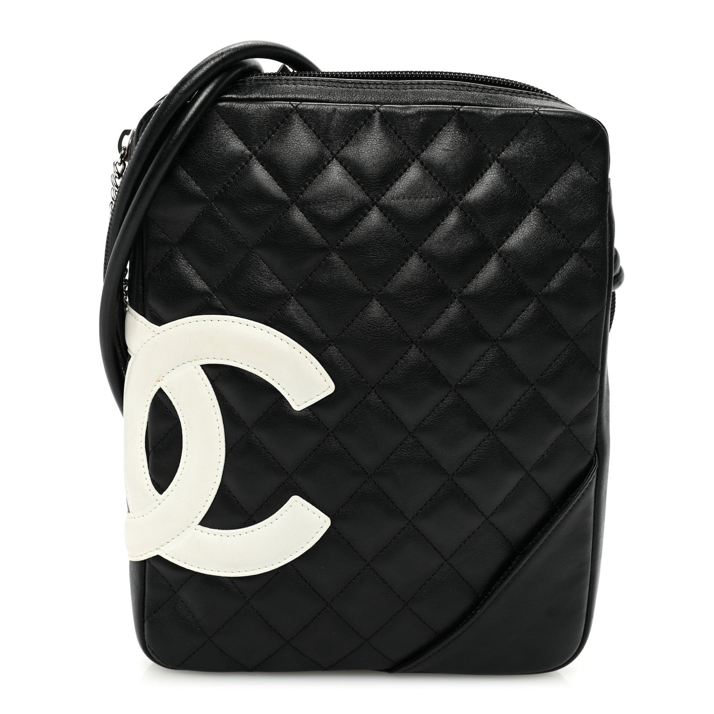 Calfskin Quilted Medium Cambon Messenger Black White