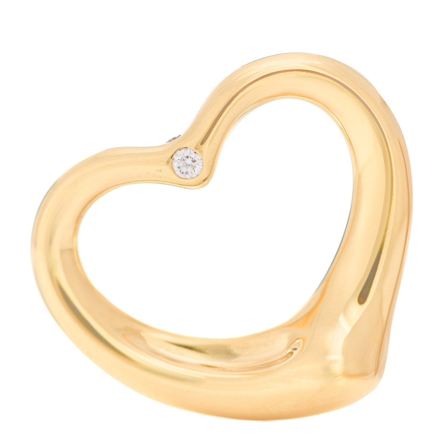 Tiffany 18K Yellow Gold Diamond 27mm Elsa Peretti Open Heart Pendant 1 of 3