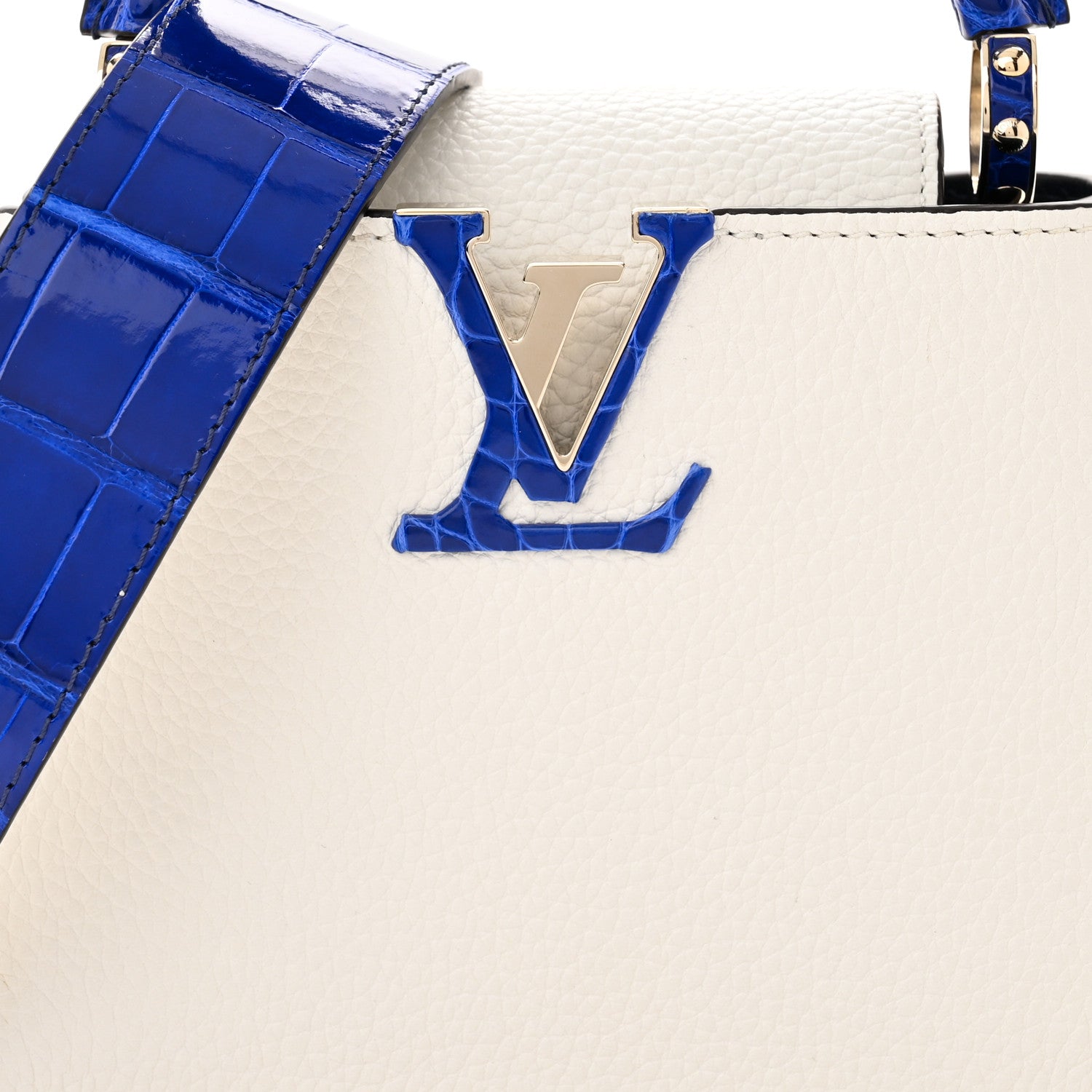 Louis Vuitton Taurillon Crocodile Capucines Mini White Bleu Santorin 7 of 10