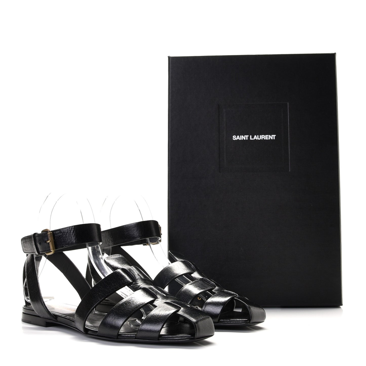 Calfskin Oak Flat Sandals 37 Black